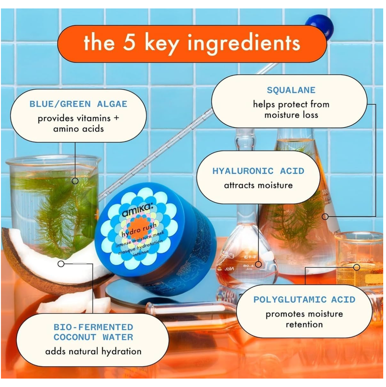 amika Hydro Rush Intense Moisture Hair Mask with Hyaluronic Acid Travel Size 1oz/30ml