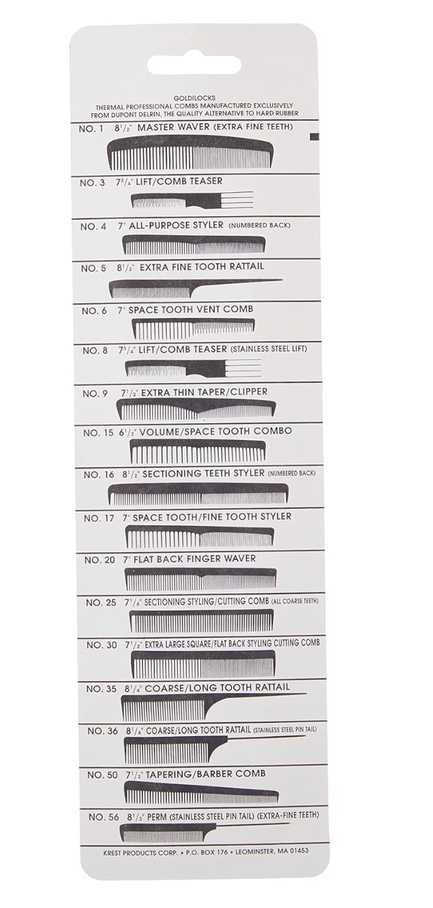 Krest Goldilocks Lift Teasing Comb with Metal Prong Heat Resistan Comb. 7.75 In.