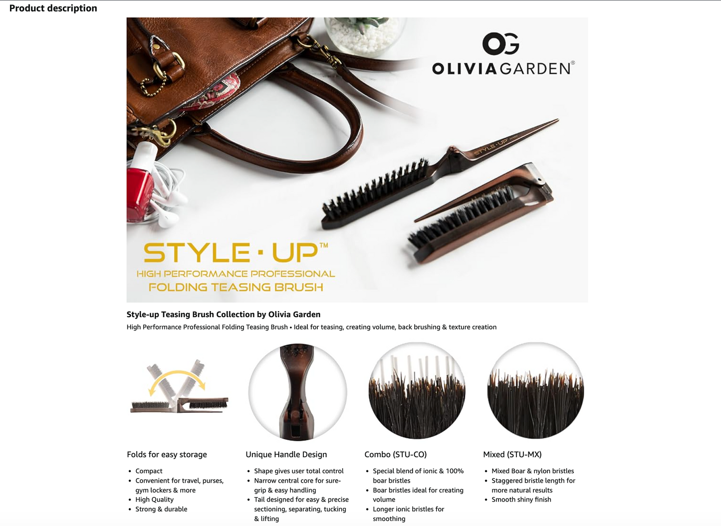 Olivia Garden Style Up High Performance Professional Folding Teasing Brush