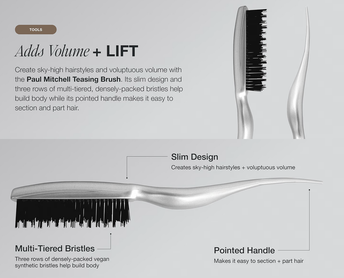 Paul Mitchell Pro Tools Teasing Brush, Hair Brush With Tail Handle for Back Combing, Lifting + Creating Volume