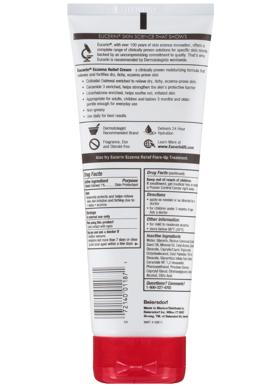 Eucerin Eczema Relief Cream - Full Body Daily Lotion, 8 oz. Tube | for Eczema-Prone Skin EXP 4/26