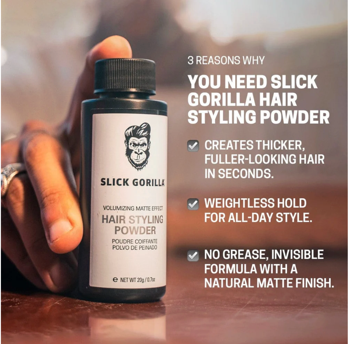 Slick Gorilla Hair Styling Powder for Men 0.70 oz (20ml) | Texture Powder | 24 Hours All Day Hold