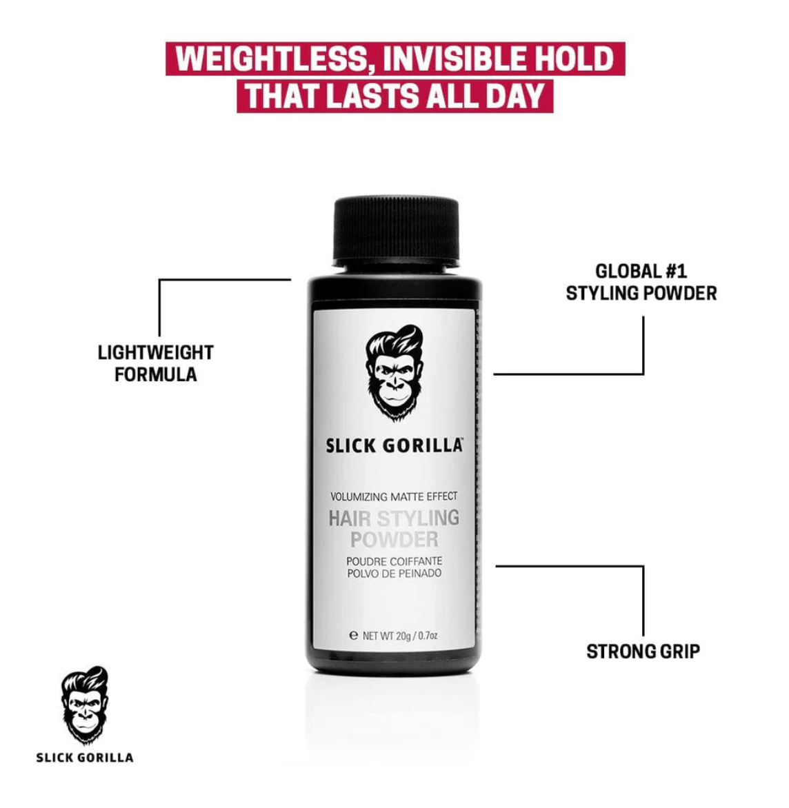 Slick Gorilla Hair Styling Powder for Men 0.70 oz (20ml) | Texture Powder | 24 Hours All Day Hold