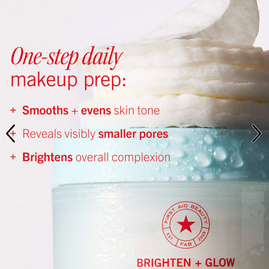 First Aid Beauty  Brighten + Glow Facial Radiance Pads with Glycolic + Lactic Acids