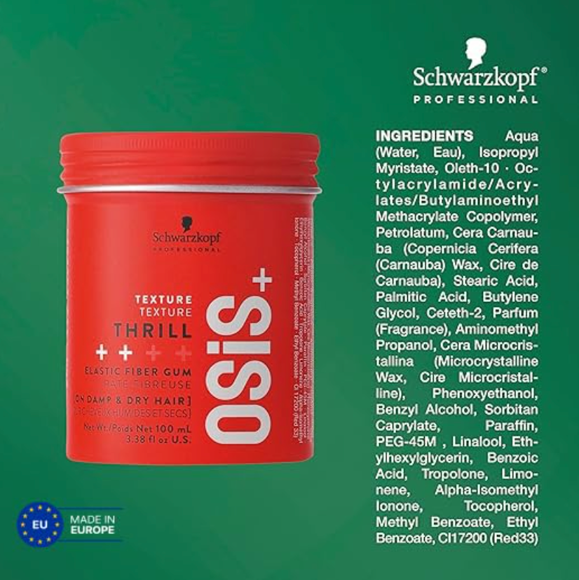 OSiS+ Thrill Fibre Gum – Medium Hold Flexible Style Control, 3.38 Oz