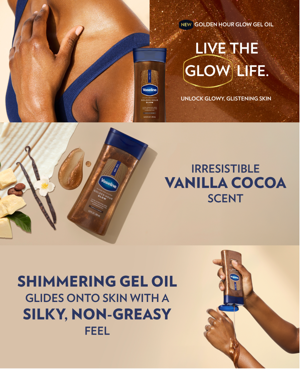 Vaseline Glazed and Glisten Golden Hour Body Gel Oil Shimmering 6.8oz 1ct