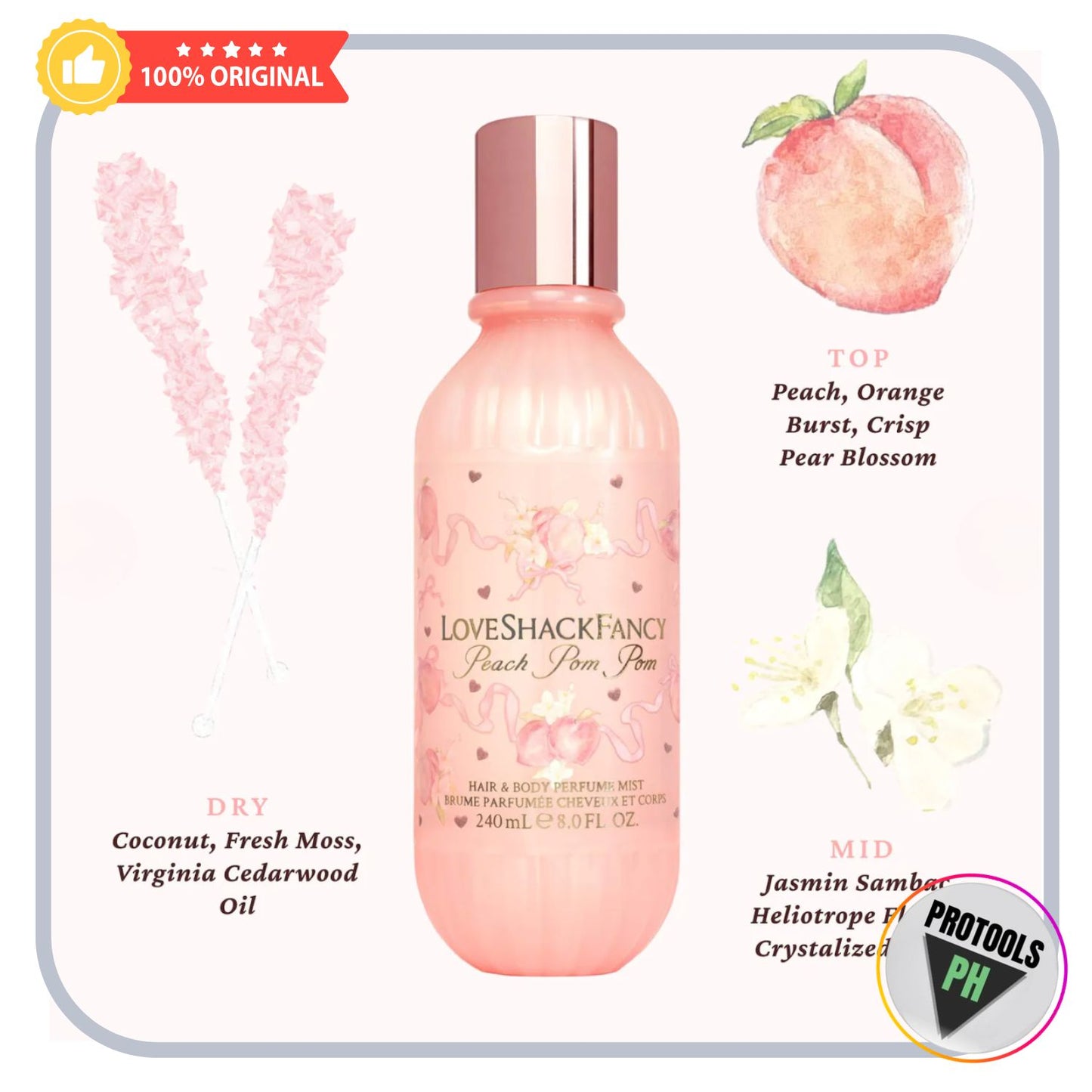 LoveShackFancy  Peach Pom Pom Hair & Body Perfume Mist - 8oz/240mL
