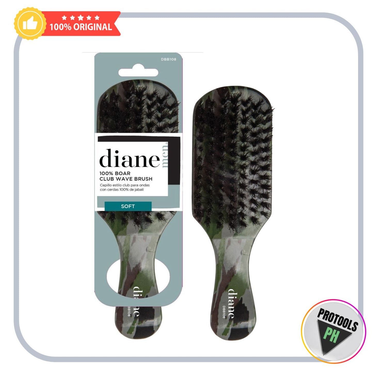 Diane 100% Boar Club Wave Brush Camo - Soft Bristles #DBB108