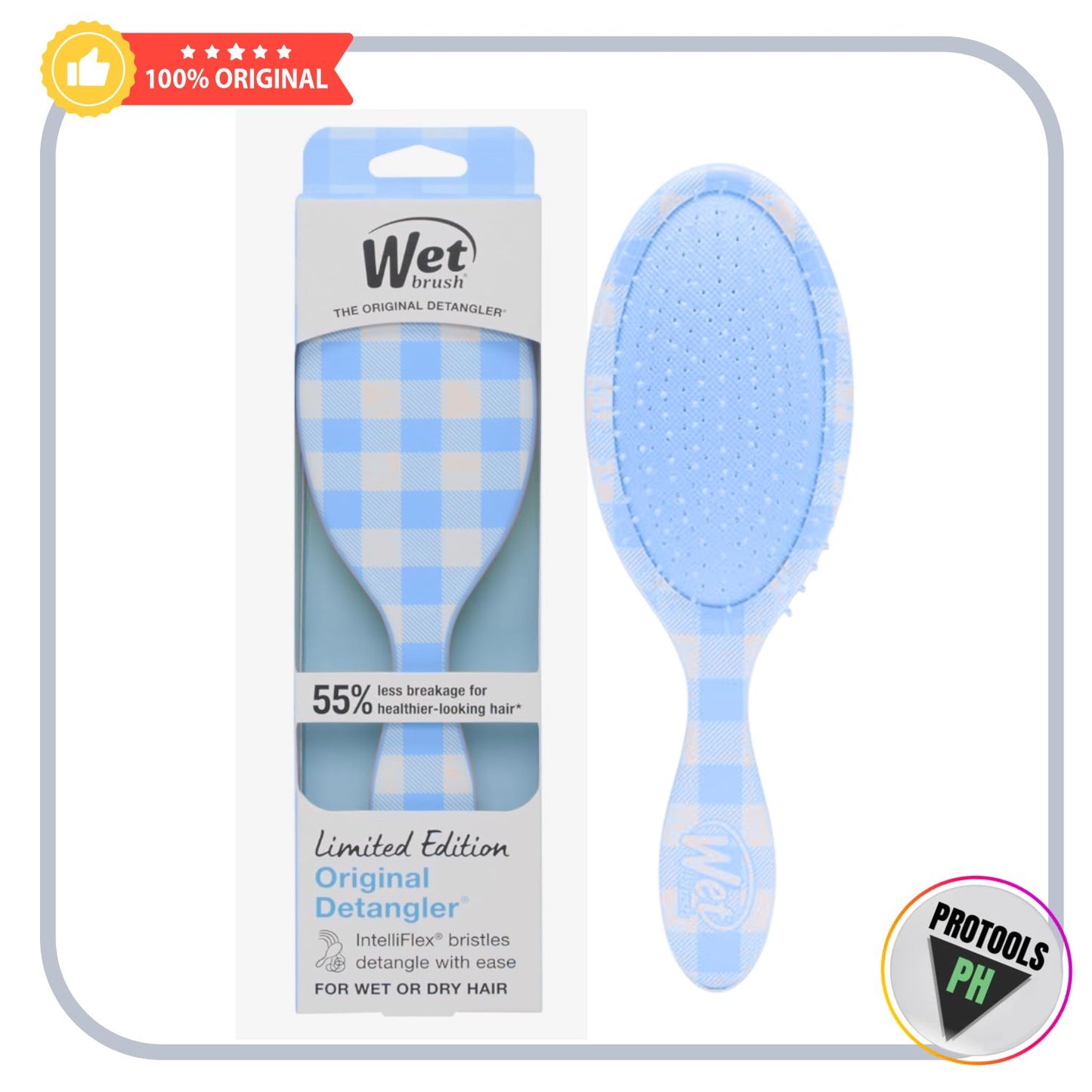 Wet Brush Original Detangler Gingham (Coastal Charm), Ultra-Soft IntelliFlex Bristles Glide Through Tangles