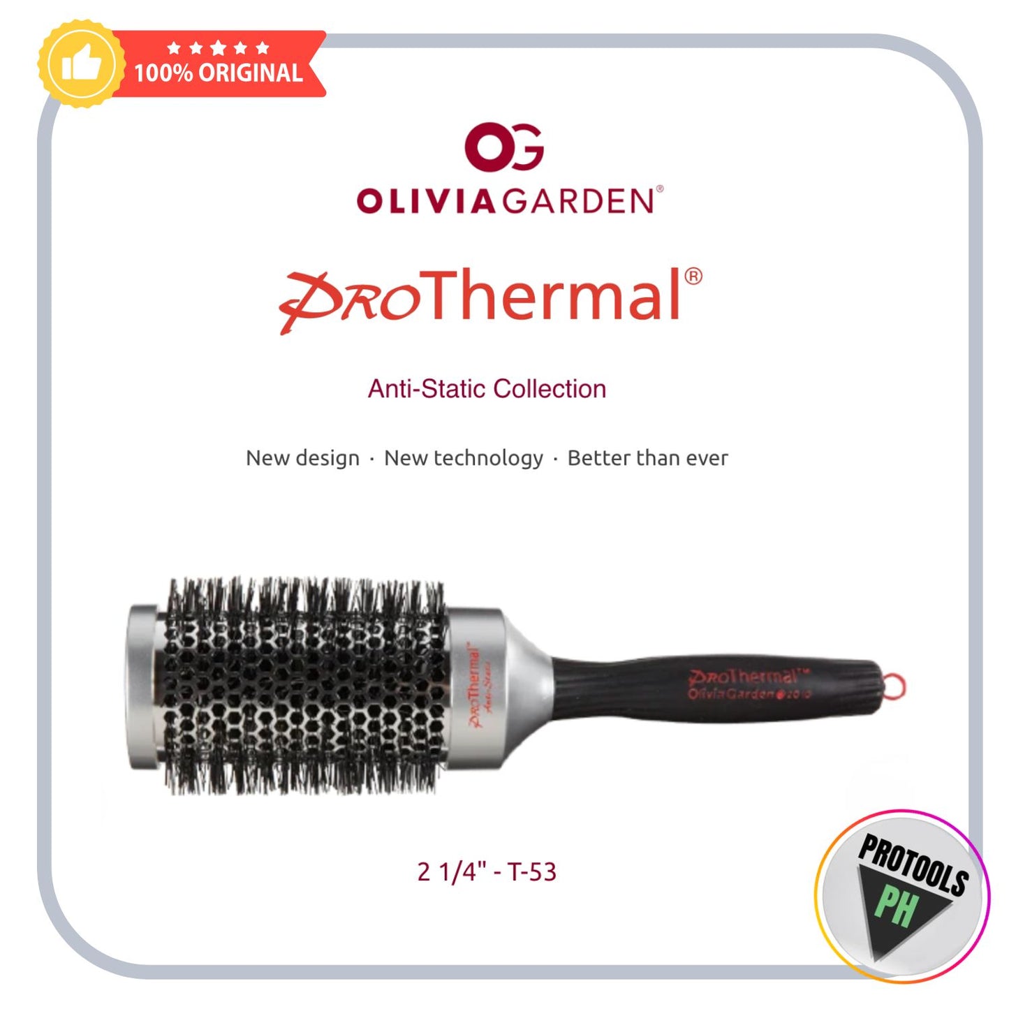 Olivia Garden ProThermal Anti-Static Round Hair Brush (not Electrical) 2 1/4" (T-53)