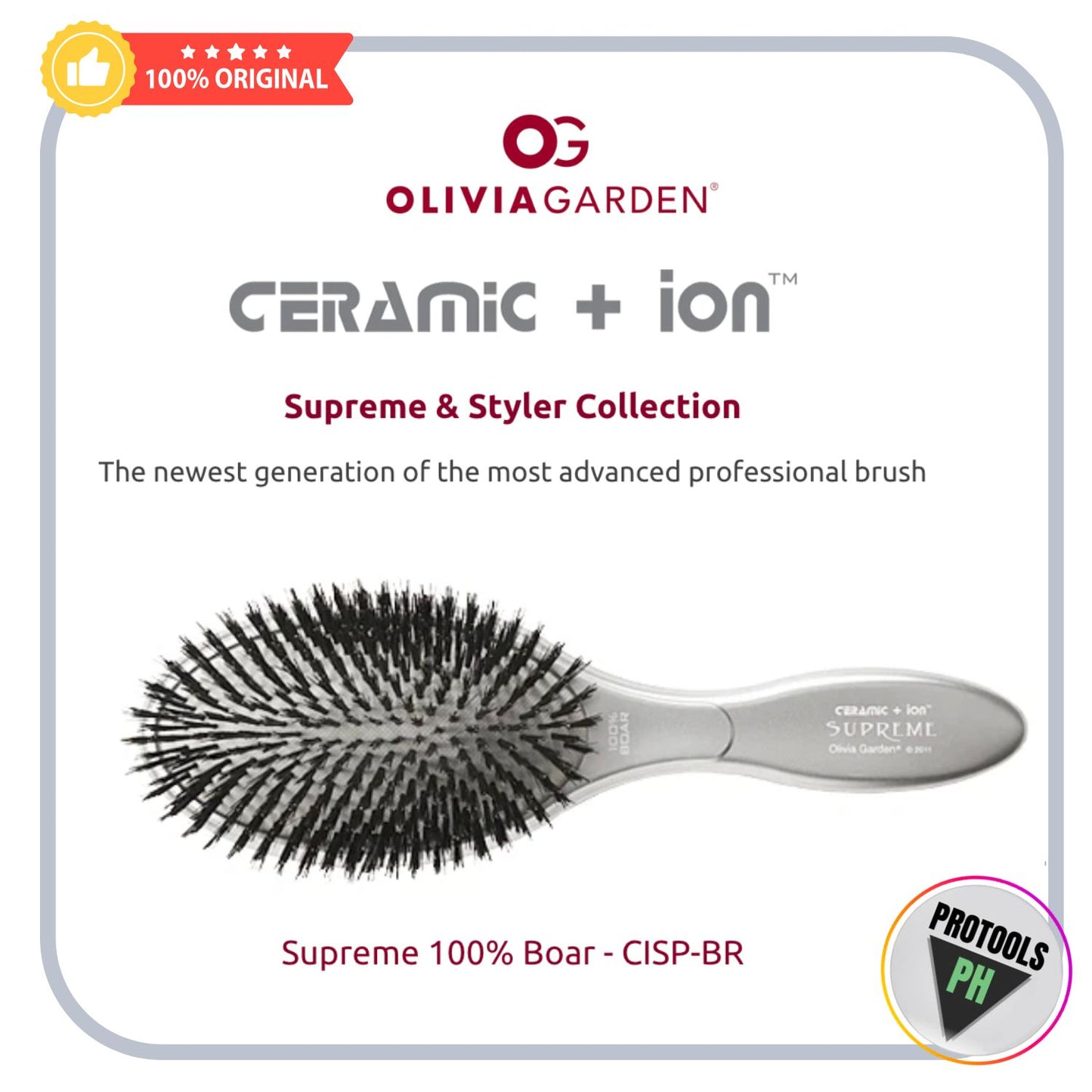 Olivia Garden Ceramic + ion Supreme & Styler (Supereme 100% Boar CISP-BR)