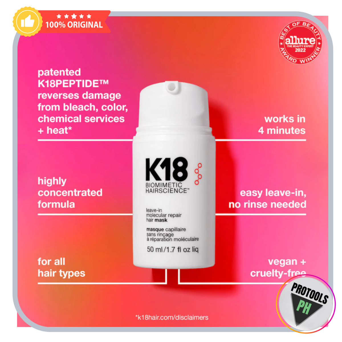 K18 Biomimetic Hairscience  Leave-In Molecular Repair Hair Mask