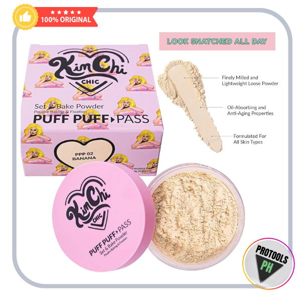 Kimchi Chic Beauty Puff Puff Pass Set and Bake Setting Powder for Makeup, Extra Fluffy Loose Face